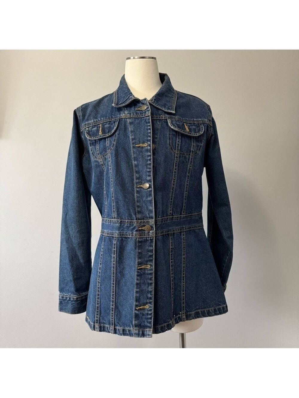 Vintage El Dorado  Classic Blue Denim Long Jacket for Women SiZe L